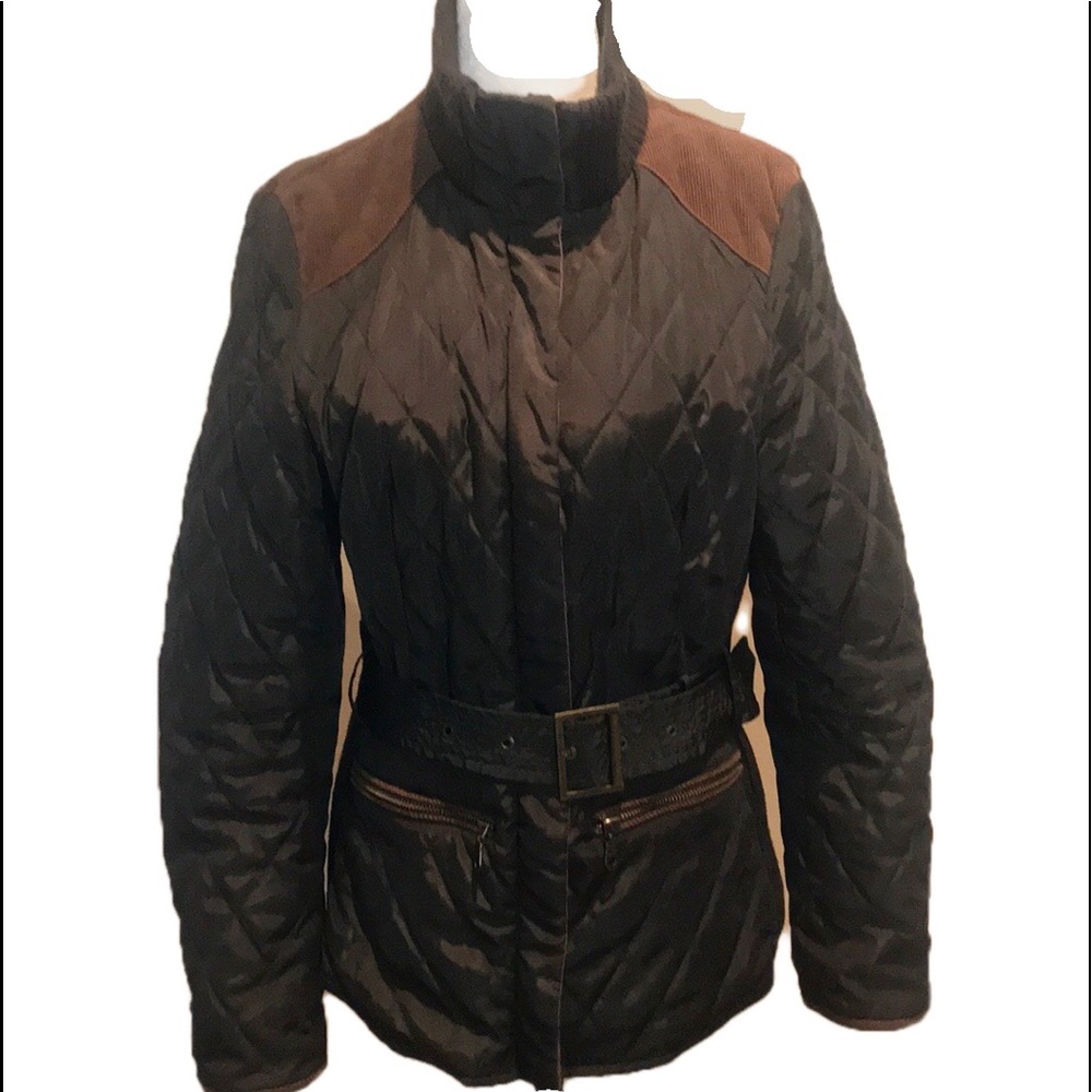 “ZARA BASIC” Quilted Olive Green Belted Jacket.
